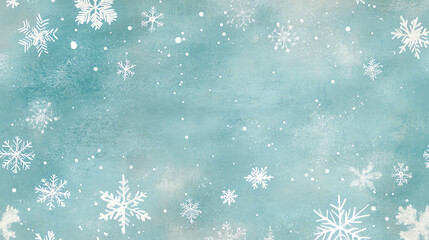 Minimalist watercolor snowflakes and stars in subtle shades of white and gray, scattered over a light blue background, seamless repeat