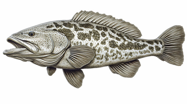 Grouper Fish Illustration, Drawing, Seafood, Underwater, Ocean, Marine Life