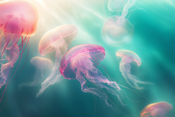 Obraz premium Close-up of Pink Jellyfish in Serene Ocean Scene 