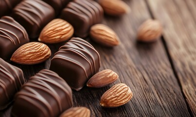 Fototapeta premium Delicious sweet treats featuring almonds covered in chocolate, Generative AI 