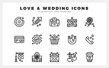 15 Love And Wedding Lineal icon pack. vector illustration.