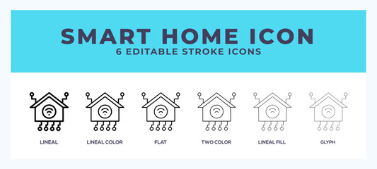 Smart home icon symbol. Logo illustration thin line. Bold line vector icons. Editable stroke