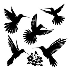 Fototapeta premium Silhouette of Hummingbirds Vector Art illustration with a white background