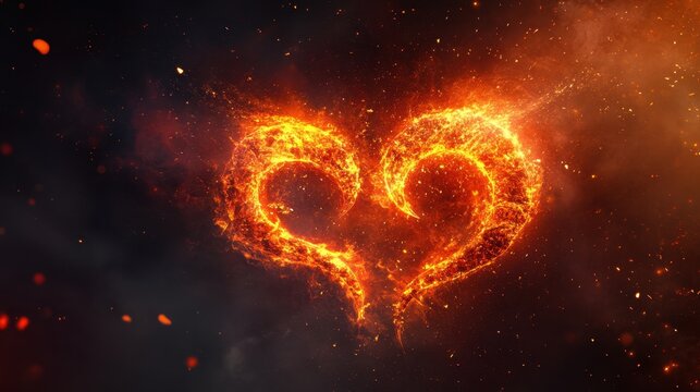 The zodiac symbol for Aries, glowing in fiery red and orange, placed on an abstract background of burning embers and cosmic light.