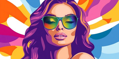 An abstract and creative illustration of a woman in a pop art style, showcasing a colorful and graphic portrait with a retro twist