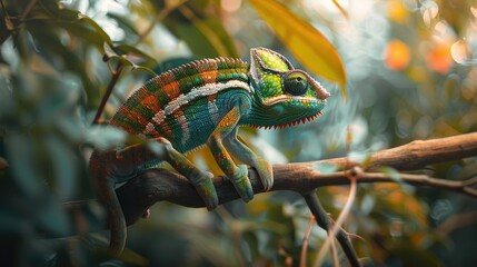 A Vibrant Chameleon Perched on a Branch
