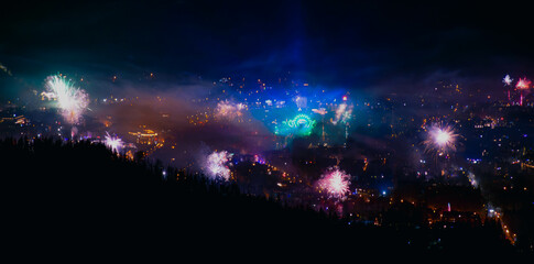 A New Year, fireworks in Zakopane, visible from the Tatra Mountains