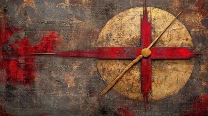 Fototapeta premium The zodiac symbol for Sagittarius, shown in fiery red and gold, placed on a bold, abstract background with dynamic textures.