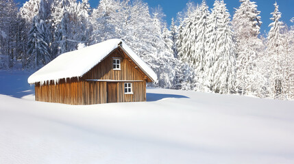 Wooden Cabin in Snowy Forest, winter, trees, snow covered trees, snow scene, winter wonderland