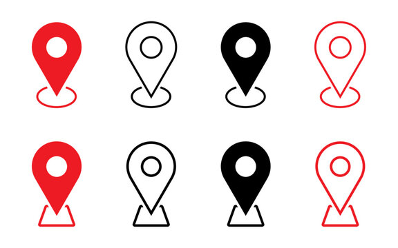 location icon set map pointer pin sign symbol red black outline destination icon place address navigation locator