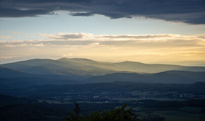 Fototapeta premium Sunset over Karkonosze mountains