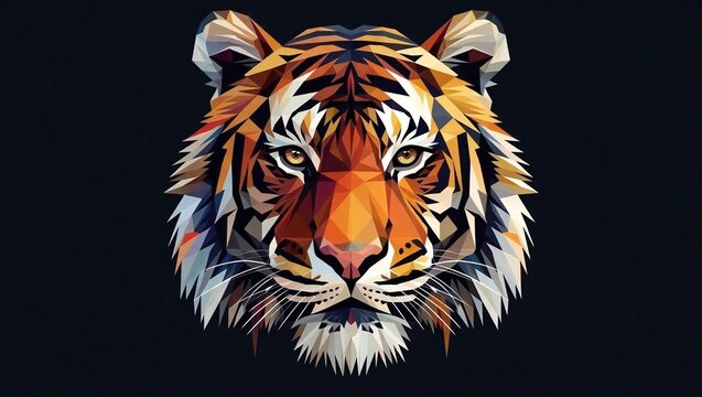 A majestic tiger head showcases intricate details and vibrant colors in black background