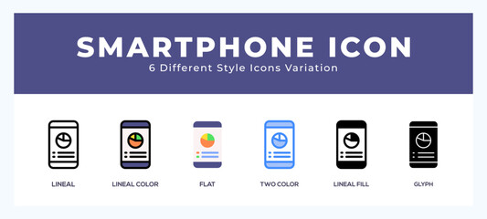 Smartphone icon set with different styles. Design elements for logo. Vector illustration.