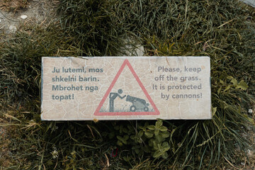 Sign prohibiting climbing on cannons, Gjirokastra Albania
