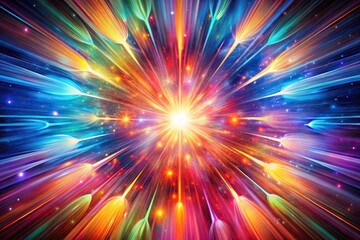 Naklejka premium Cosmic explosion pattern featuring vibrant colors and dynamic shapes, space-age, trippy, fractal