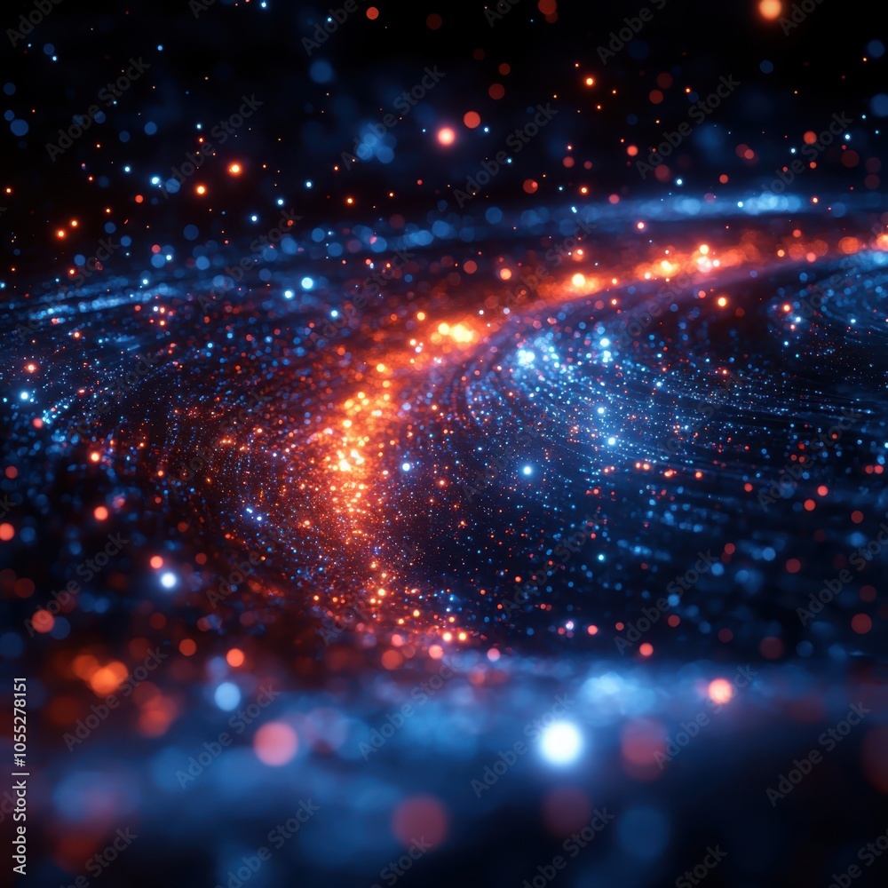 Poster exploring the mysteries of the universe an abstract visualization of particle physics in scientific 