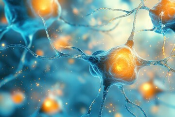 Intricate network of neurons firing in vibrant colors during a neural transmission process