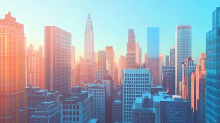 Cityscape at Sunset with a Pink and Blue Hue