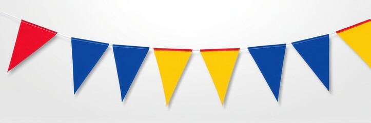 Classic pennant banner: Triangular flags arranged with precision, floating on a white background.