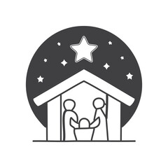 A simple, serene vector of baby Jesus in a manger, surrounded by Mary, Joseph