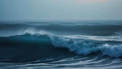 Obraz premium A stunning close-up of a powerful ocean wave, captured in rich shades of blue. The dynamic motion of the water showcases nature's beauty and strength