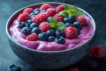 Berry Smoothie Bowl: Use a variety of berries (blueberries, strawberries, raspberries) to create a colorful composition on top of the smoothie.