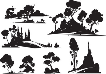 Set Trees. Hand drawn vector illustration	