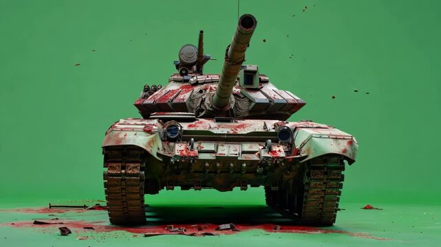 3D visualisation of Military tank on green screen chroma-key background