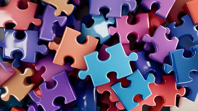 Eyecatching stock photo depicting the essence of team work through a colorful puzzle in the center