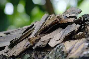 Fototapeta premium Agarwood Chips: Siam Tree Bark in Natural Green Setting at National Park