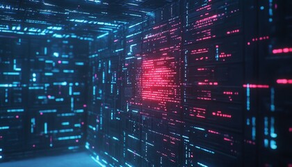 Futuristic Digital Corridor with Data Stream in Cyberspace, Technology Abstract Background Concept