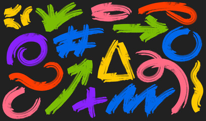 Set of asbtract doodles shapes. Collection colorful hand drawn doodles. Abstract creative minimalist style art for children.