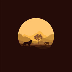 Nature landscape in illustration vector in circle.