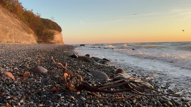 morning Chalk cliff Sassnitz on Island R&uuml;gen in Germany pirate canyon 4k