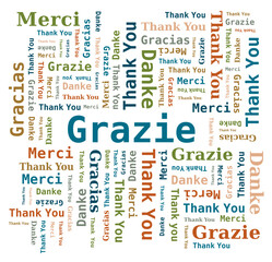 Obraz premium Merci - Thank you - Danke - Grazie - Gracias, Nuage de Mots en Plusieurs Langues, Plusieurs Couleurs