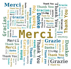 Merci - Thank you - Danke - Grazie - Gracias, Nuage de Mots en Plusieurs Langues, Plusieurs Couleurs