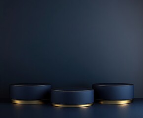 Minimalistic navy blue podiums with a gold border. Product presentation