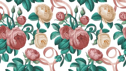 Vector set collection of romantic floral seamless pattern for decoration damask wallpaper, vintage style