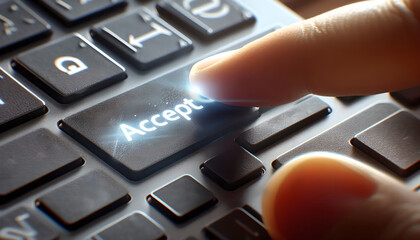 Close-up of a finger pressing the 'Accept' button on a keyboard