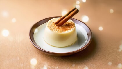 Cozy Glass of Creamy Eggnog Garnished with Cinnamon Stick and Star Anise on a Warm Beige Background, Perfect for Festive Christmas Celebration and Winter Holiday Drink Concept