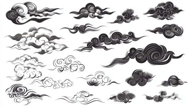 A collection of clouds in various shapes and sizes