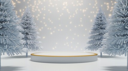 Winter Wonderland Scene with Golden Rim Platform