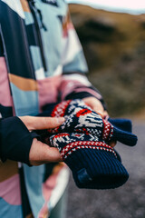 Colorful gloves with scandinavian pattern