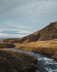 Icelandic river before falling into Skogafoss, morning in Iceland