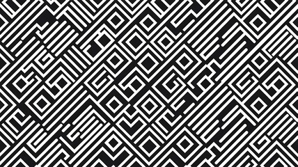 Abstract geometric line and square seamless pattern. Vector illustration for modern design. Black, white color.