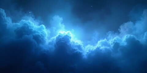 Fototapeta premium Dramatic Night Sky Filled With Swirling, Luminous Blue Clouds, Creating A Surreal, Dreamlike Atmosphere