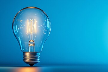 Glowing Light Bulb on Blue Background: Innovation and Ideas