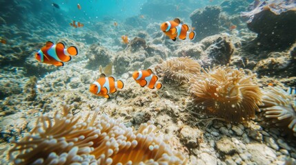 Clownfish and Anemones Underwater