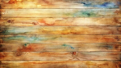 Fototapeta premium Watercolor washes on wood panel with visible texture and subtle fading, watercolor, fading