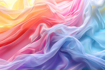 Obraz premium A vibrant display of undulating silk-like fabric in hues of orange, pink, and blue, creating a soft and dreamy atmosphere.